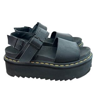 Dr. Martens Voss Quad Black Leather Ankle Strap Platform Sandals